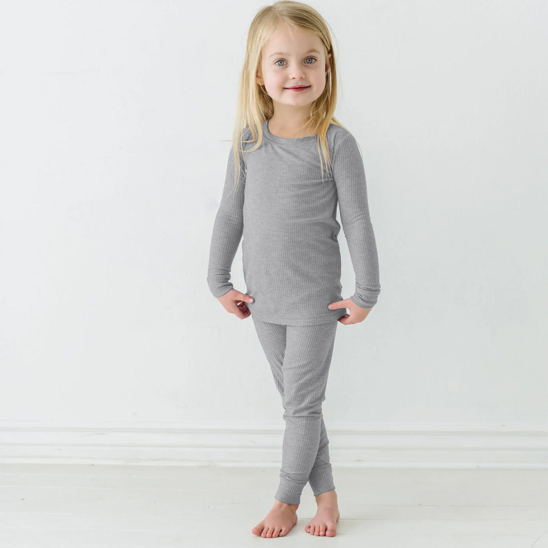 Moon Grey Ribbed Two Piece Long Sleeve Pajama Set