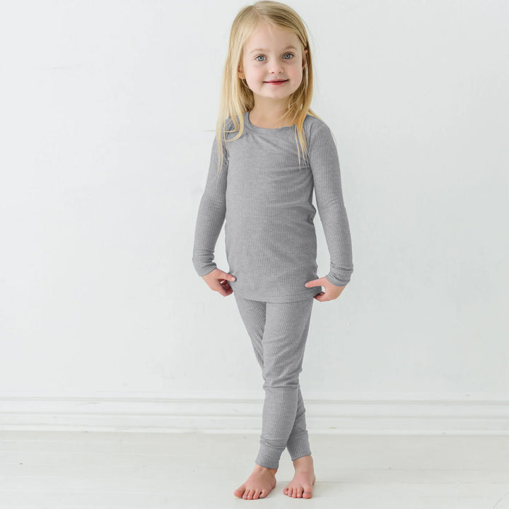 Moon Grey Ribbed Two Piece Long Sleeve Pajama Set