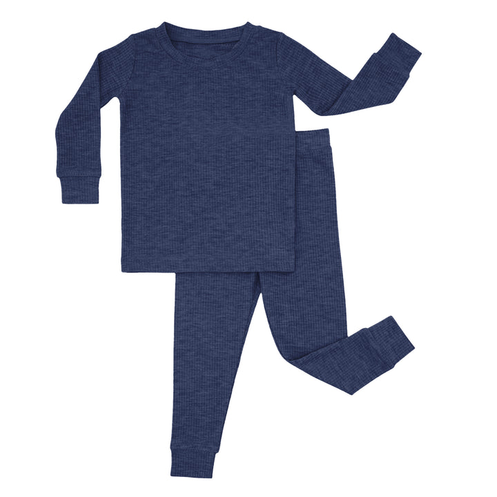 Midnight Blue Ribbed Two Piece Long Sleeve Pajama Set