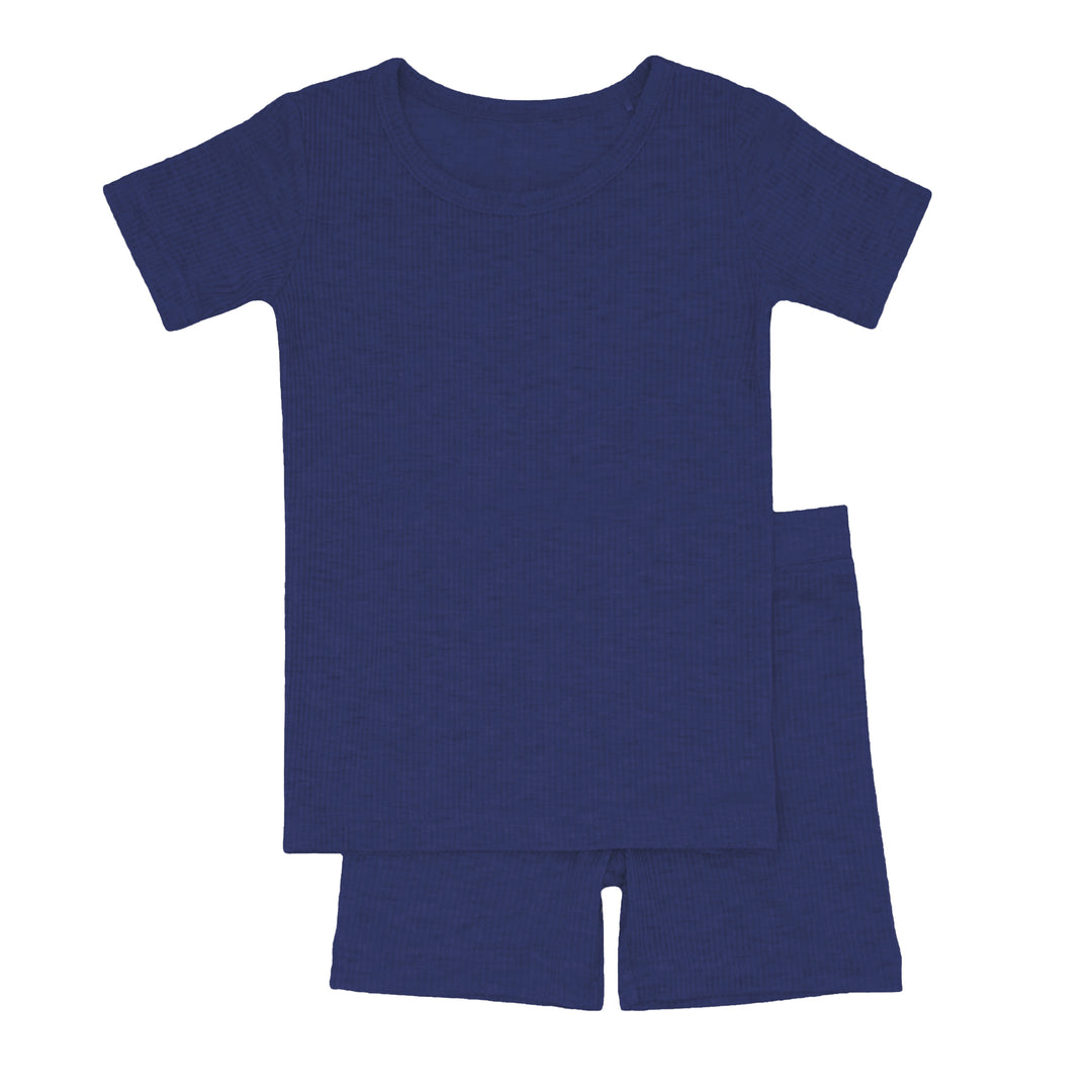 Midnight Blue Ribbed Two Piece Short Sleeve Short Pajama Set