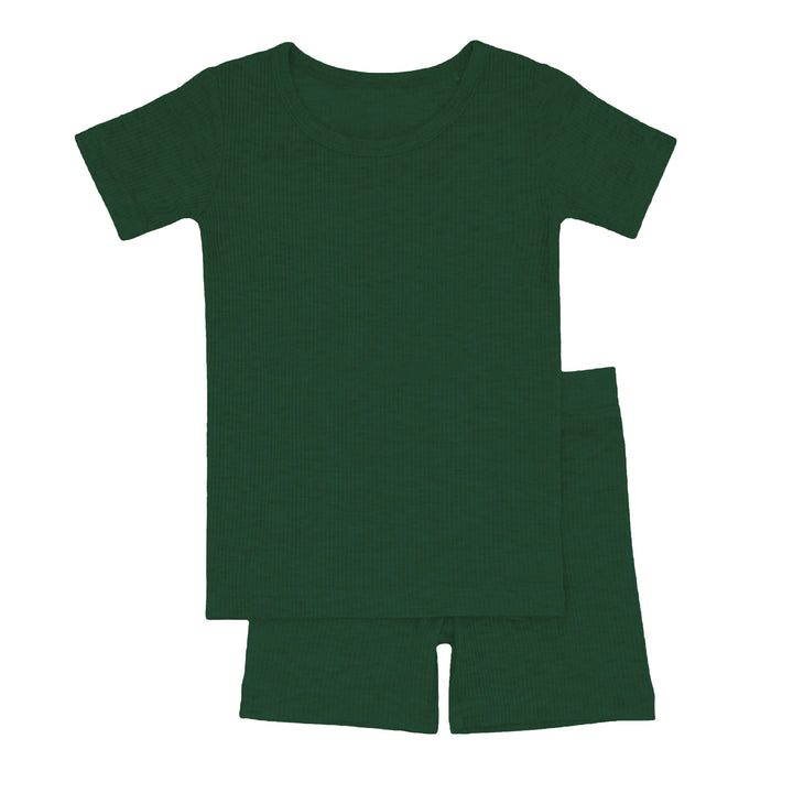Forest Green Ribbed Two Piece Short Sleeve Shorts Pajama Set