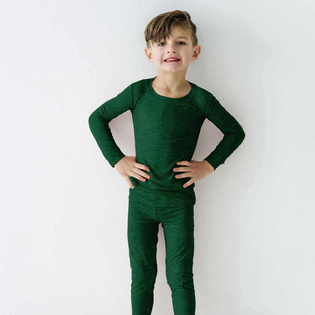 Forest Green Ribbed Two Piece Long Sleeve Pajama Set