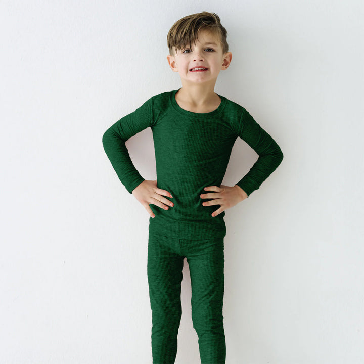 Forest Green Ribbed Two Piece Long Sleeve Pajama Set