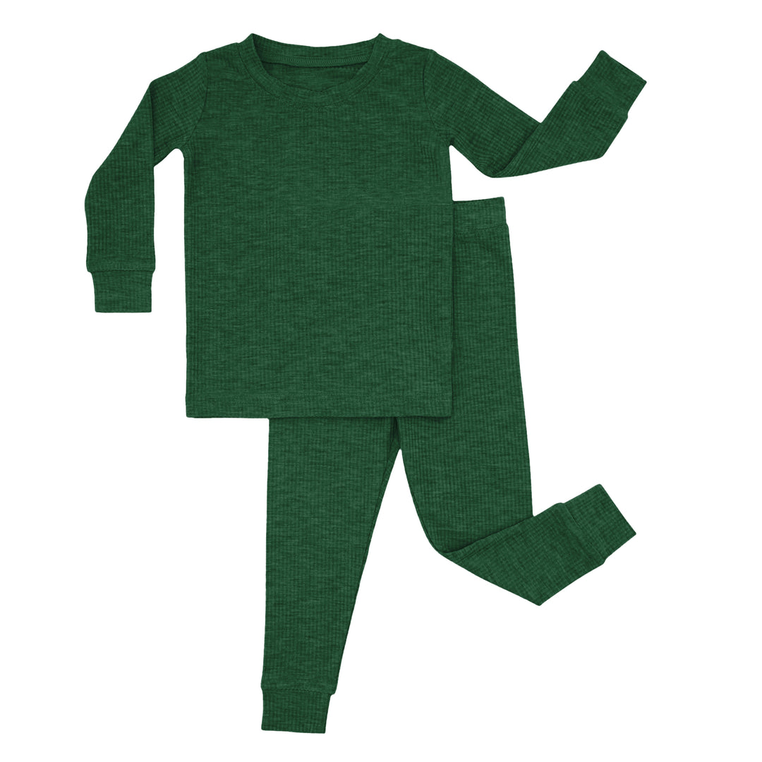 Forest Green Ribbed Two Piece Long Sleeve Pajama Set