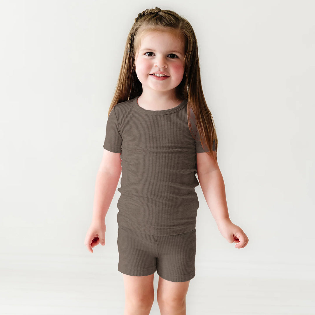 Cocoa Ribbed Two Piece Short Sleeve Shorts Pajama Set