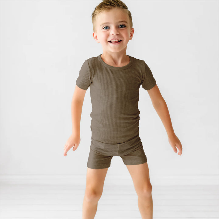 Cocoa Ribbed Two Piece Short Sleeve Shorts Pajama Set