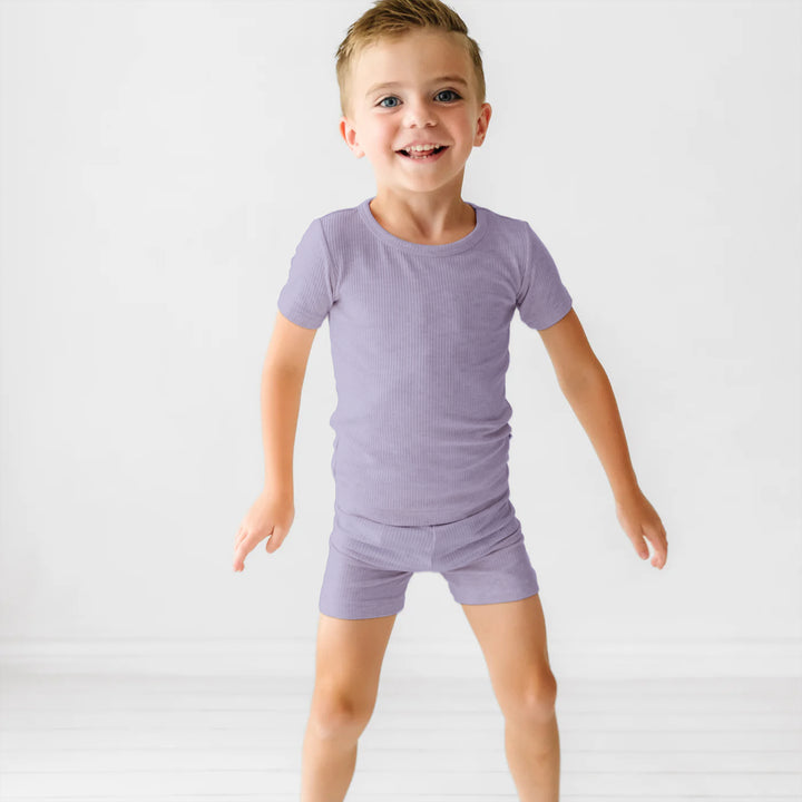 Lavender Ribbed Two Piece Short Sleeve Shorts Pajama Set