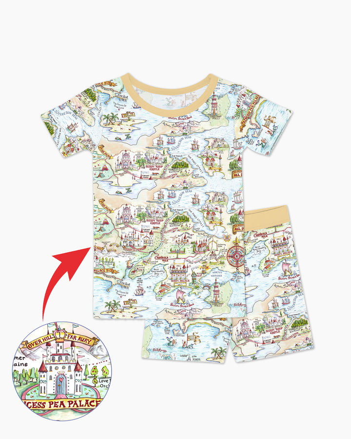 Once Upon A Map Mommy & Baby Matching Bamboo Two Piece Short Sleeve Shorts Pajama Set