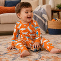 Orange Stretching Cats Bamboo Two Piece Long Sleeve Pajama Set
