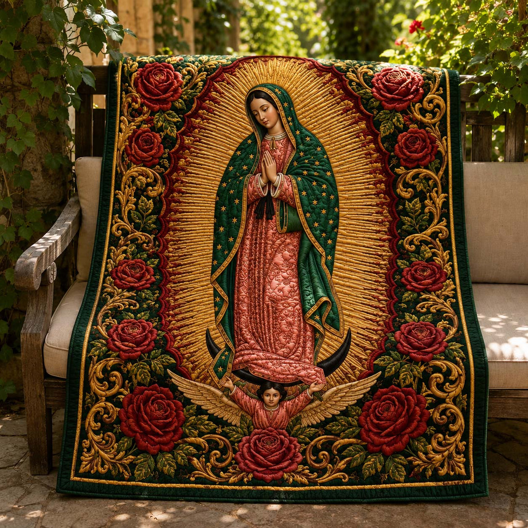 Our Lady of Guadalupe Red Roses Bamboo Quilt Blanket