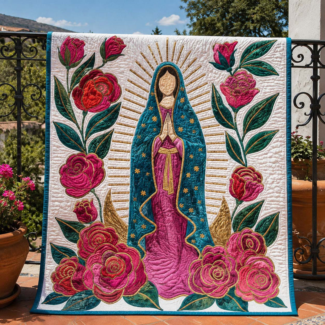 Our Lady of Guadalupe Rose Garden Bamboo Quilt Blanket