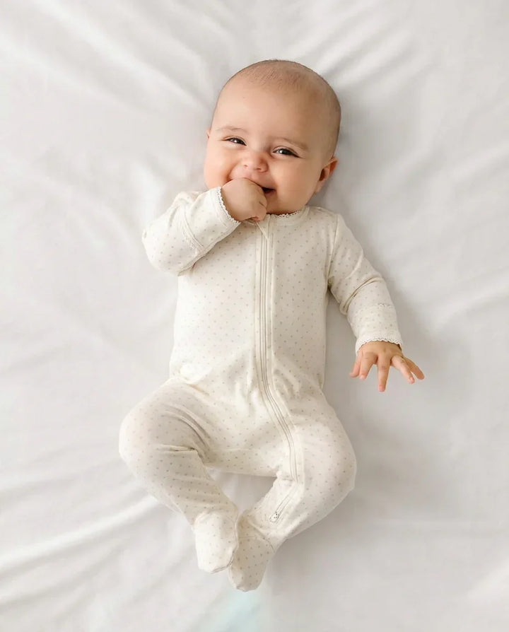 Picot Trim Bamboo Zippered Footie Romper