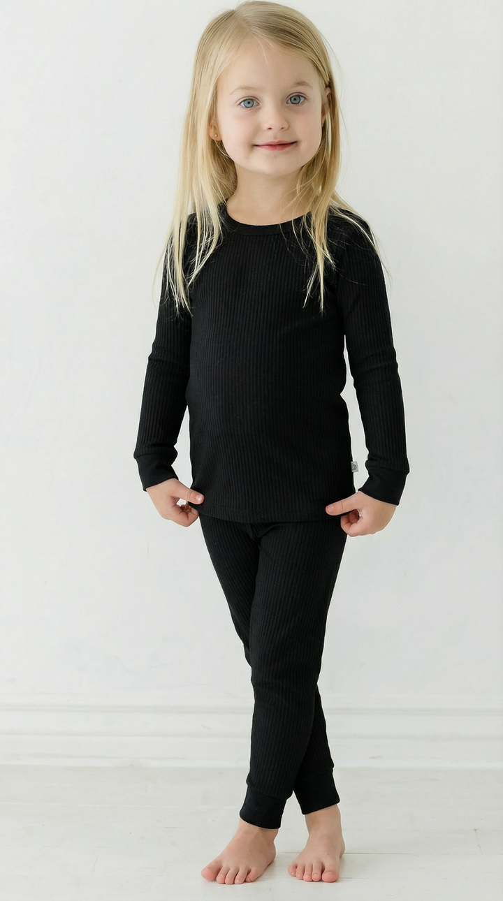 Midnight Ribbed Two Piece Long Sleeve Pajama Set
