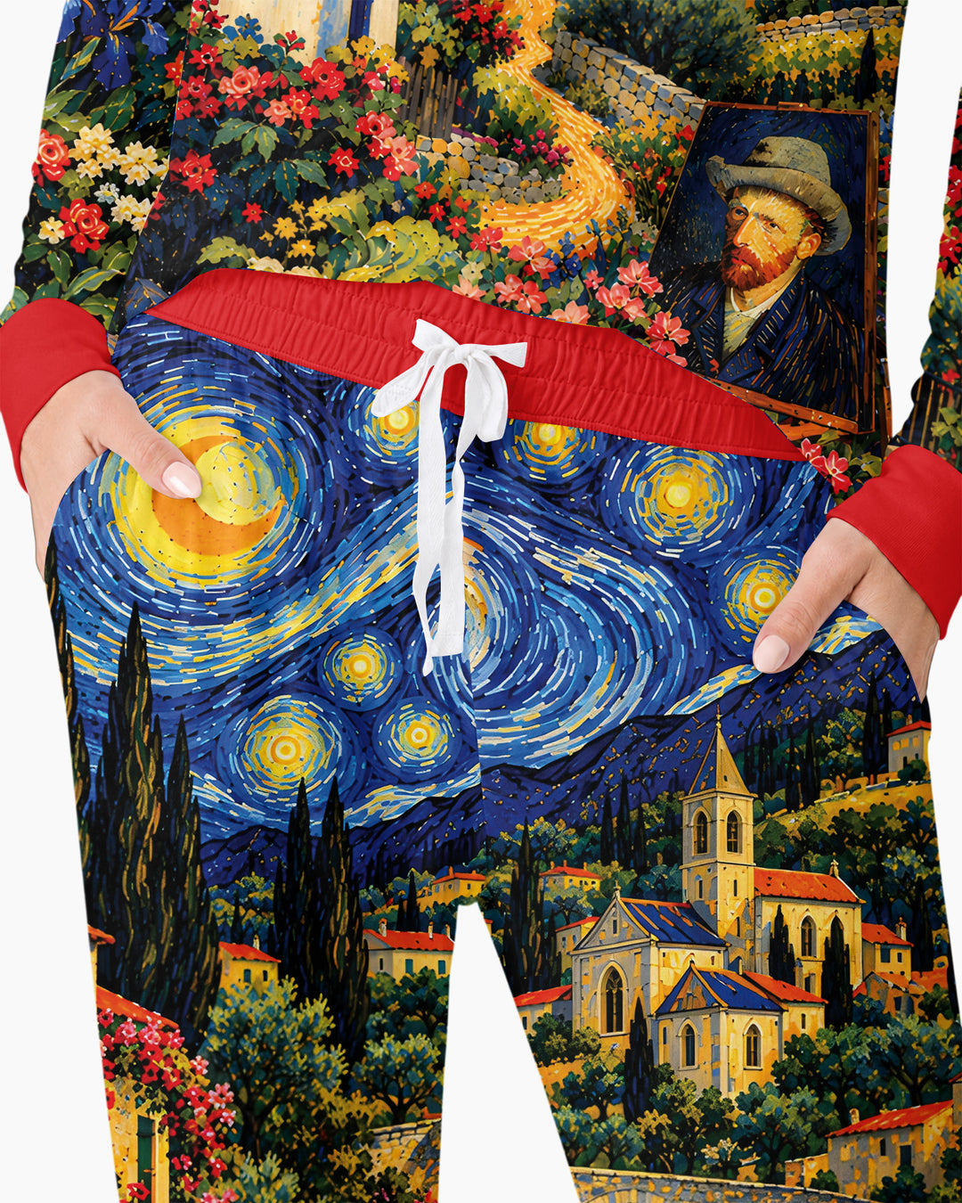 Night Sky Village Pattern Thin Bamboo Women Pajama Set