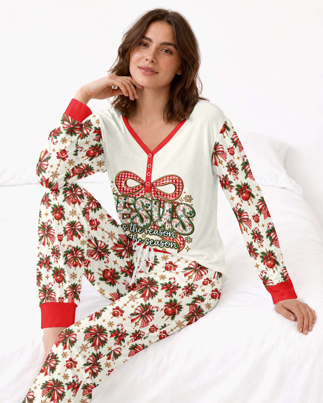 Coquette Floral Jesus Is The Reason Mommy And Me Matching Bamboo Women Pajama Set
