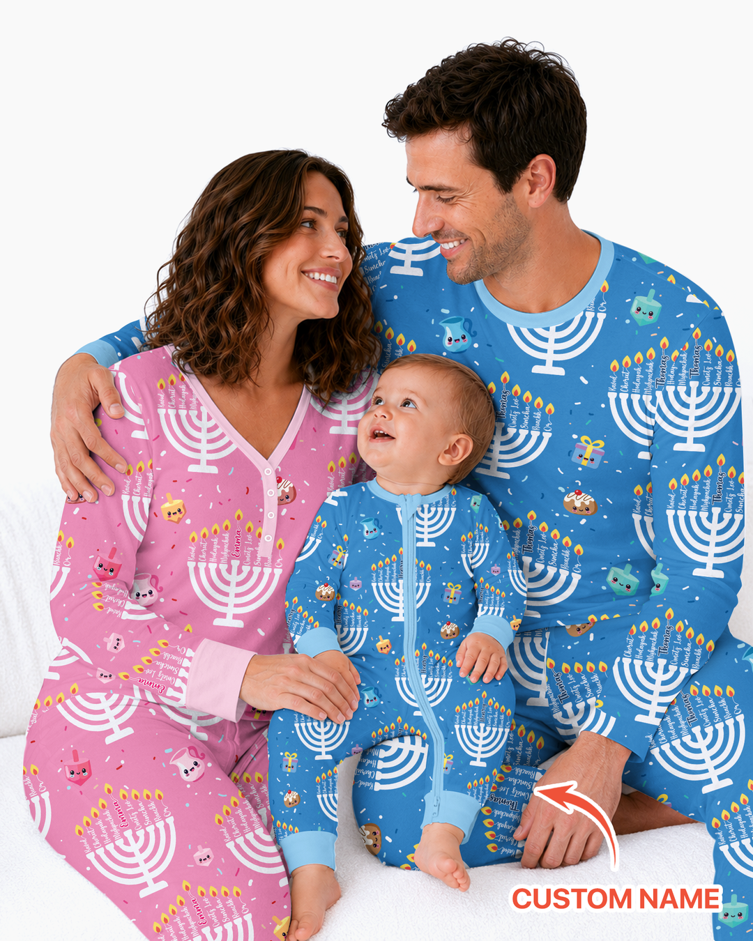 Custom Name Hannukkah Menorah Family Matching Bamboo Women Pajama Set