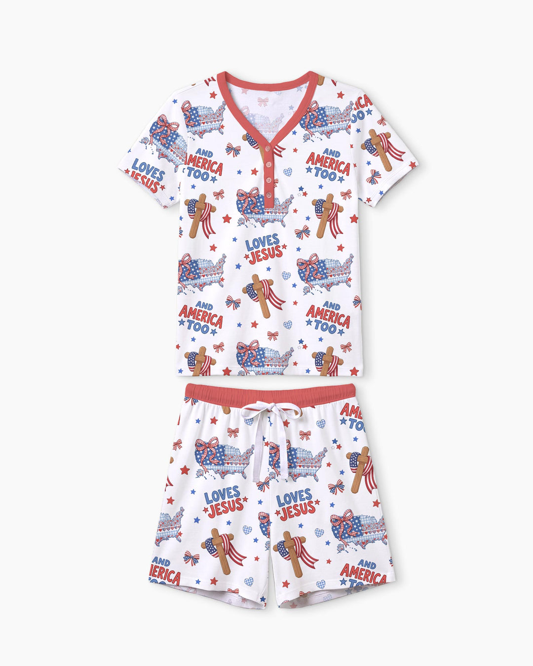 Loves Jesus And America Too Bamboo Women Short Sleeve Short Pajama Set