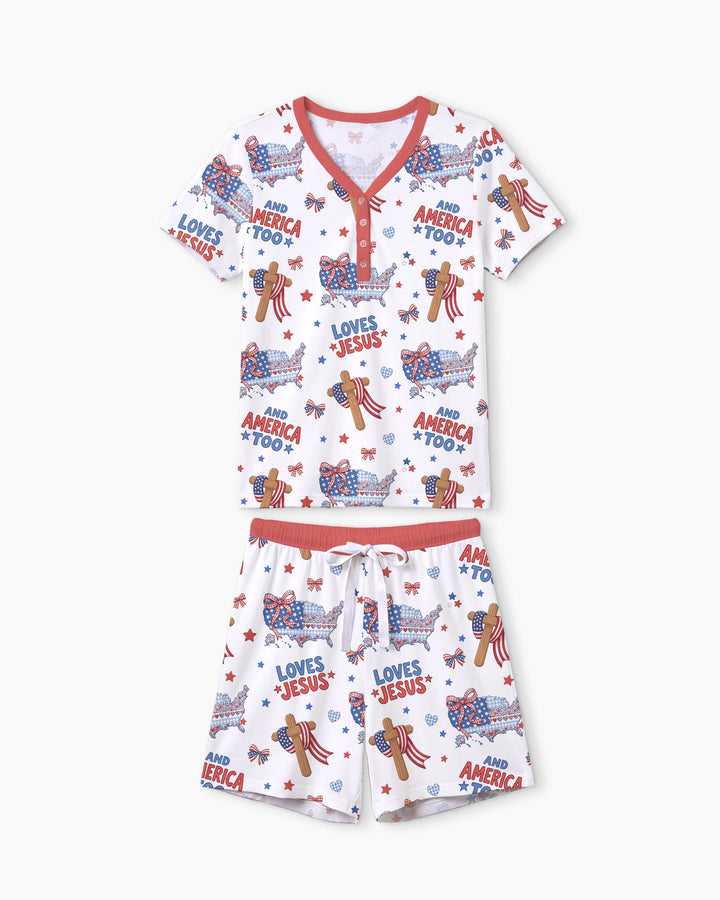 Loves Jesus And America Too Bamboo Women Short Sleeve Short Pajama Set