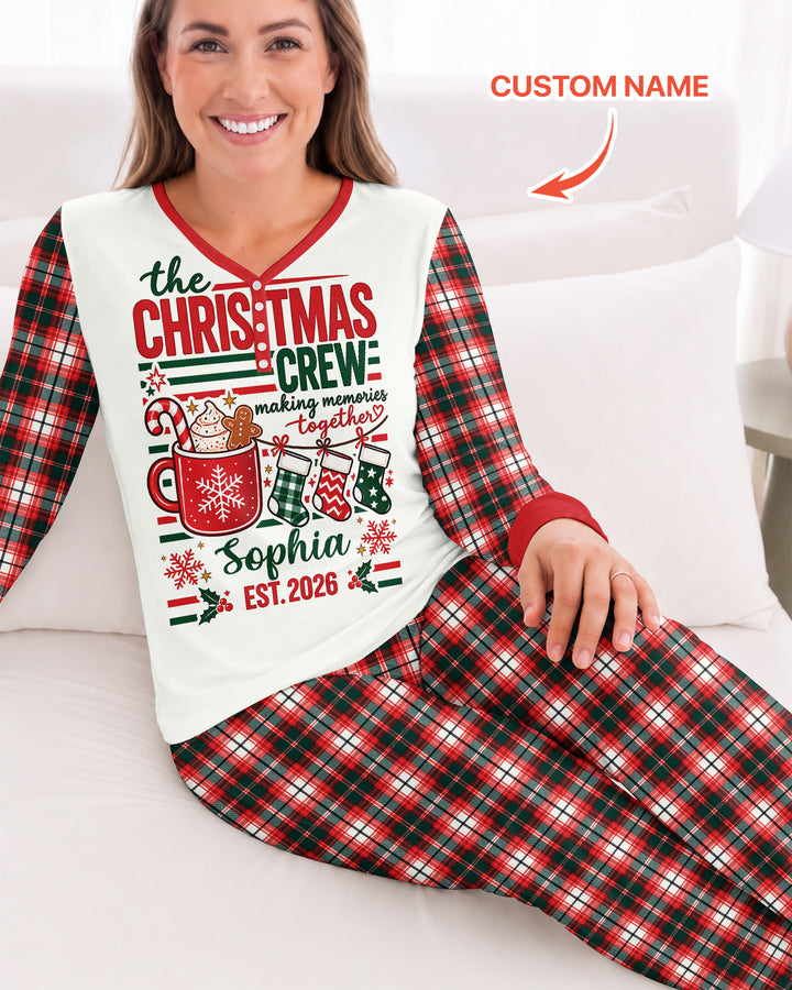 The Christmas Crew Custom Name Bamboo Women Pajama Set