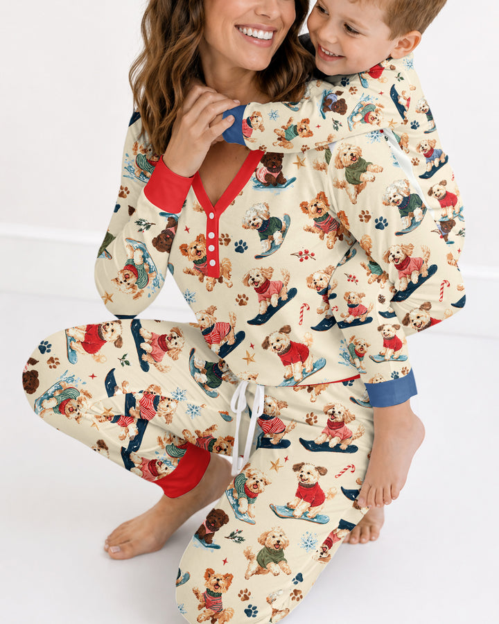 Snowboarding Dogs Bamboo Women Pajama Set