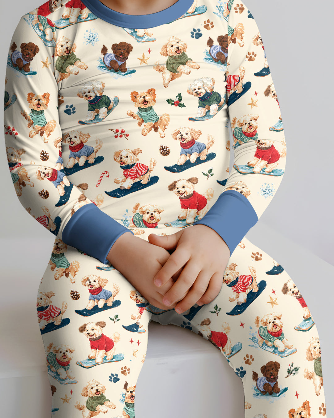 Snowboarding Dogs Bamboo Two Piece Long Sleeve Pajama Set