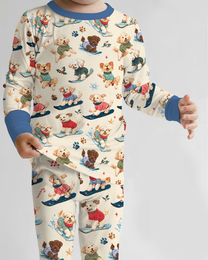 Snowboarding Dogs Bamboo Two Piece Long Sleeve Pajama Set