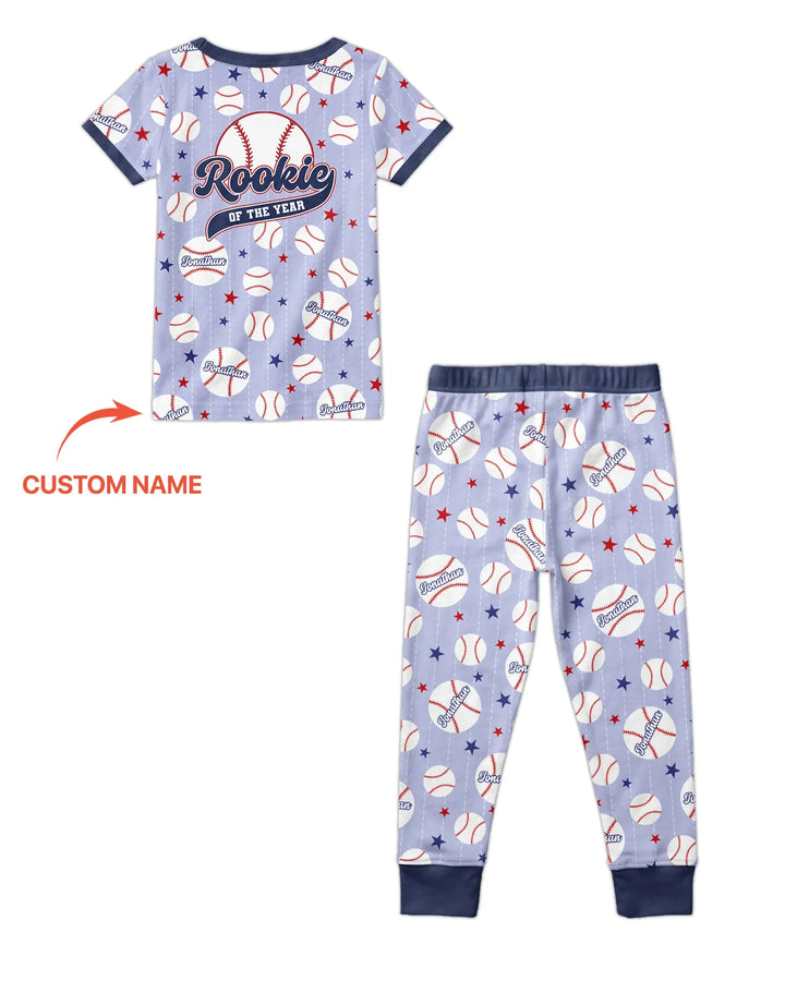 Conjunto de pijama de dos piezas de bambú a juego con mangas cortas y nombre personalizado "Novato del año"