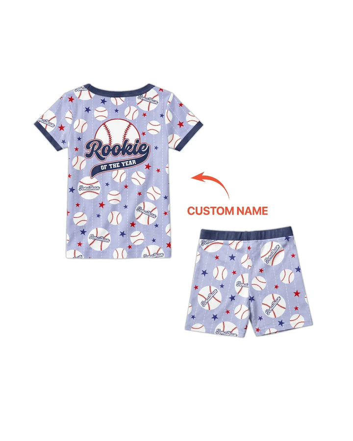 Custom Name Rookie of The Year Matching Bamboo Two Piece Short Sleeve Shorts Pajama Set