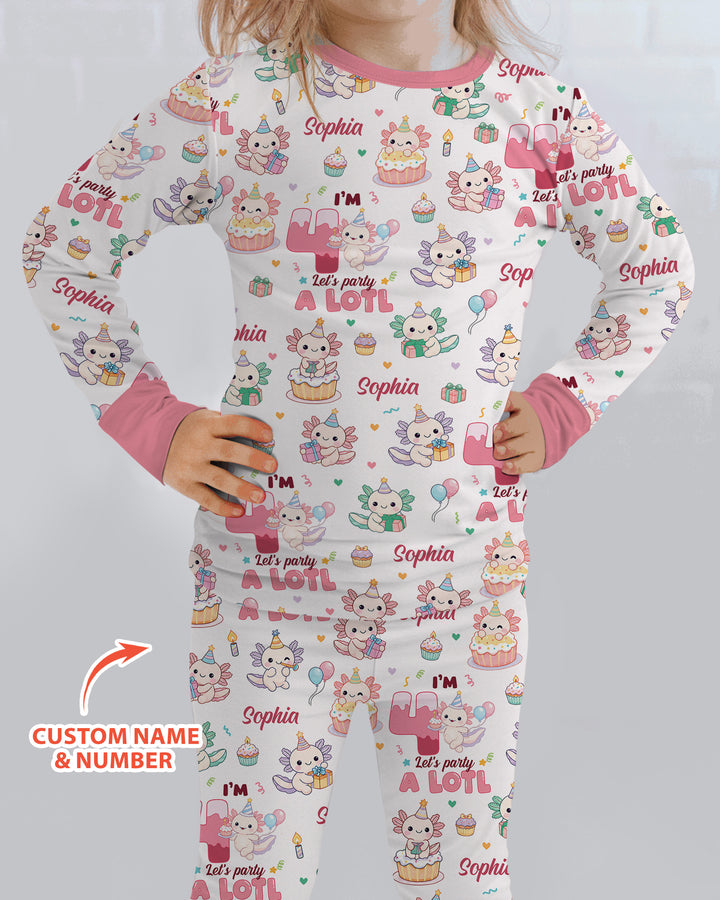 Personalized Birthday Lets Party A Lotl Bamboo Two Piece Long Sleeve Pajama Set