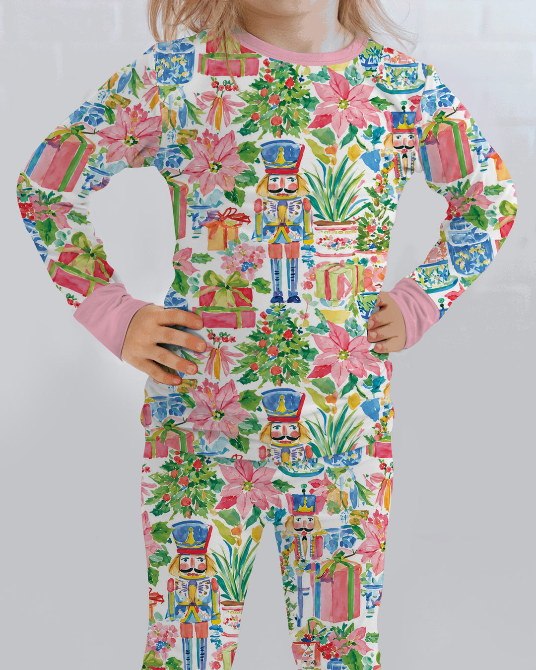 Watercolor Nutcracker Holiday Bamboo Two Piece Long Sleeve Pajama Set