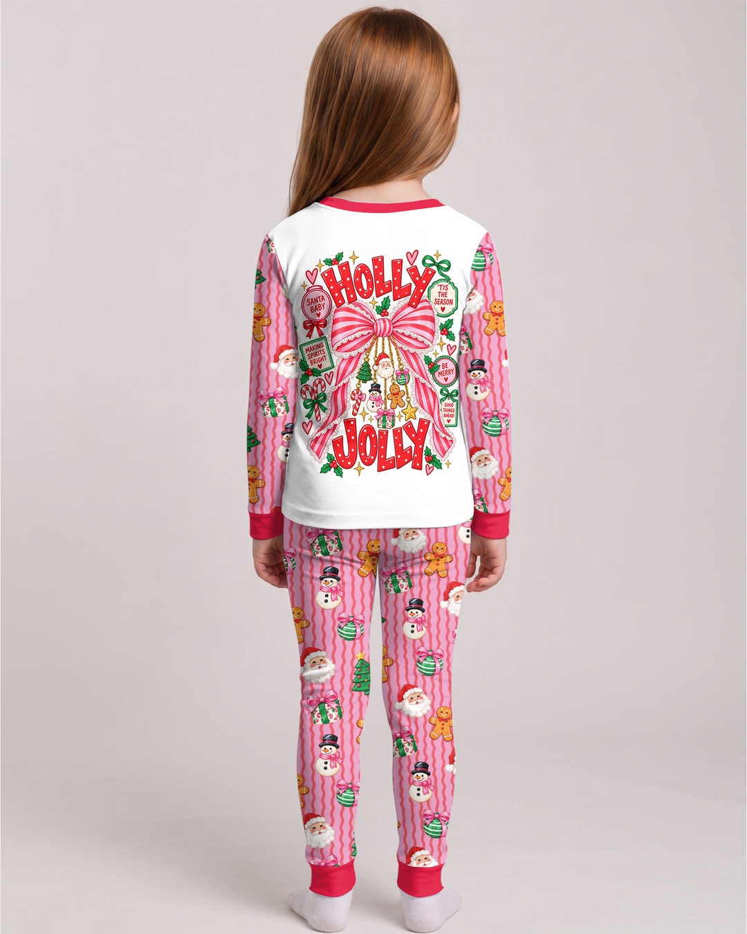 Holly Jolly Custom Name Mommy & Me Matching Bamboo Two Piece Long Sleeve Pajama Set