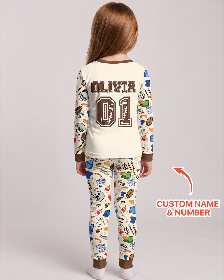 On Sundays We Watch Football With Daddy Family Matching Bamboo Two Piece Long Sleeve Pajama Set