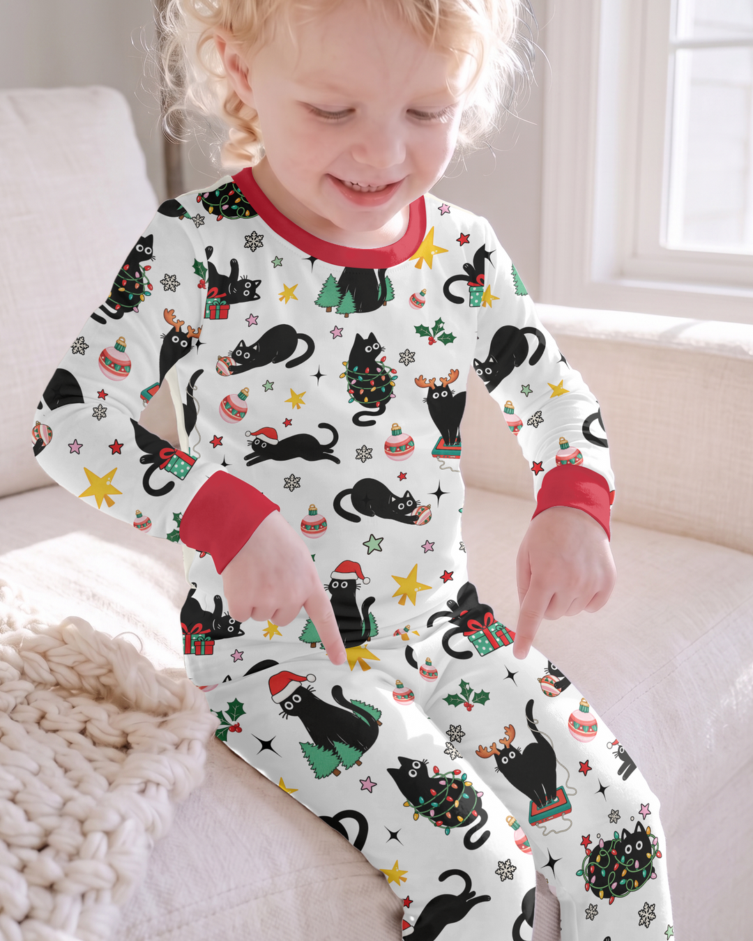 Christmas Black Cats Bamboo Two Piece Long Sleeve Pajama Set