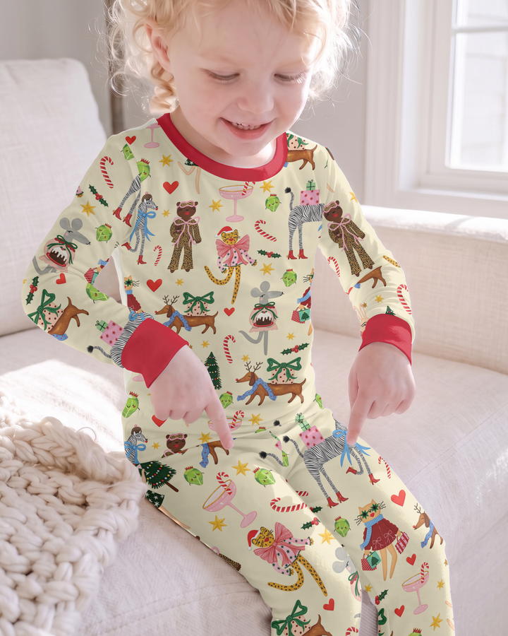 Animals Christmas Bamboo Two Piece Long Sleeve Pajama Set
