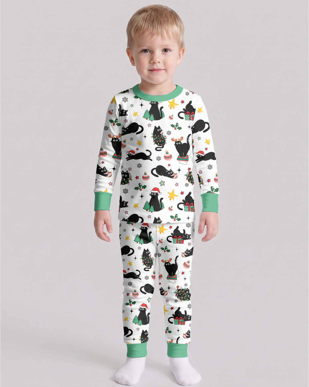 Christmas Black Cats Bamboo Two Piece Long Sleeve Pajama Set