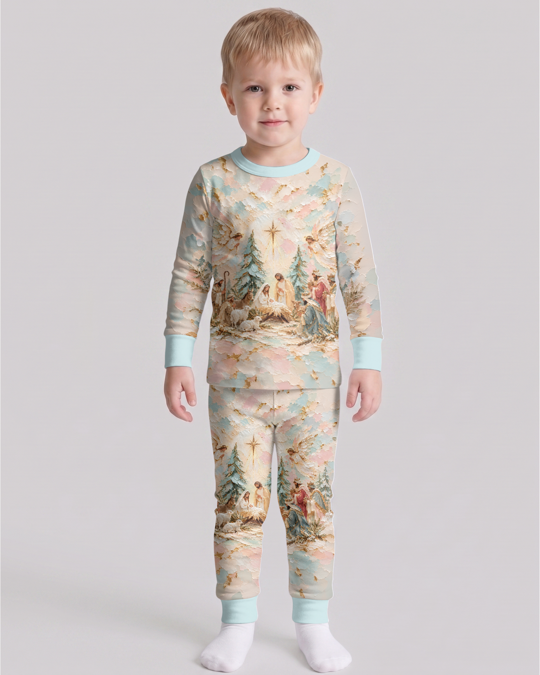A Starry Holy Night Mommy & Me Matching Bamboo Two Piece Long Sleeve Pajama Set