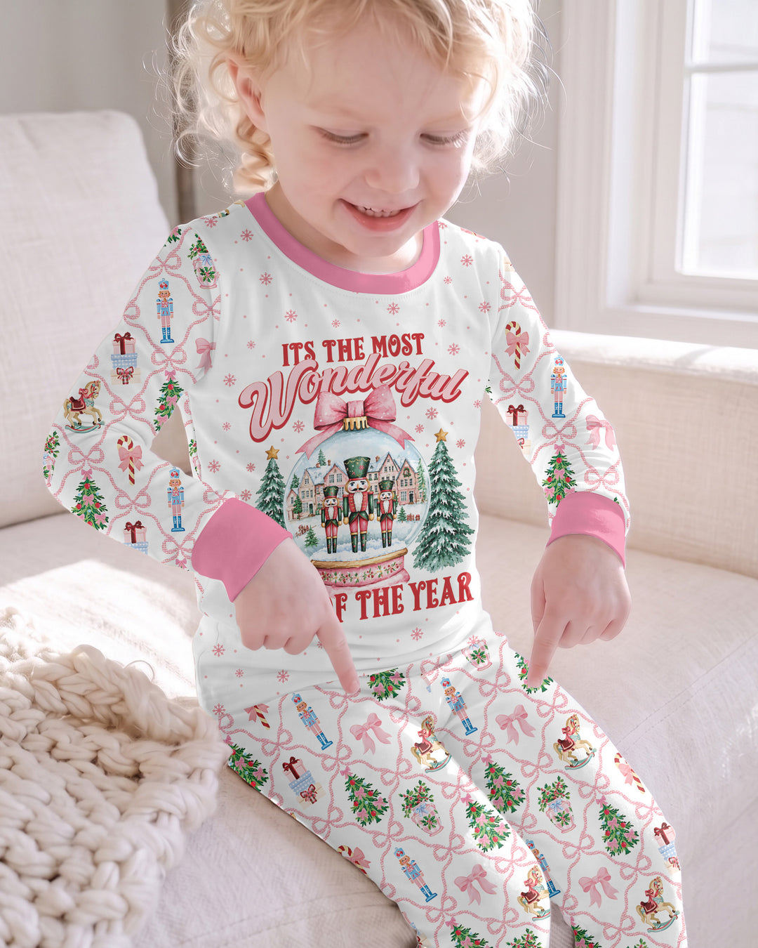 Nutcracker and Snow Globe It's Most Wonderful Time of The Year Bamboo Two Piece Long Sleeve Pajama Set