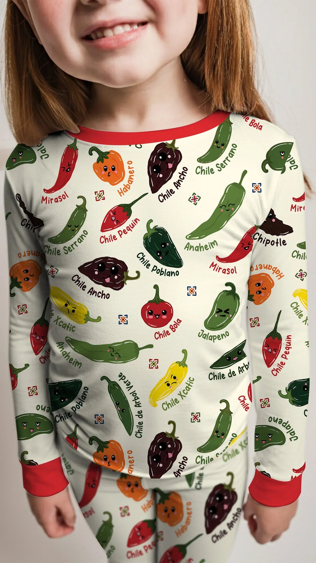 Kawaii  Mexican Chiles Bamboo Two Piece Long Sleeve Pajama Set