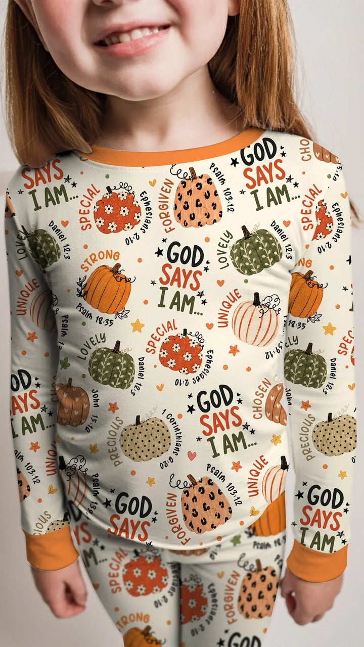 Fall God Says I Am Bamboo Two Piece Long Sleeve Pajama Set