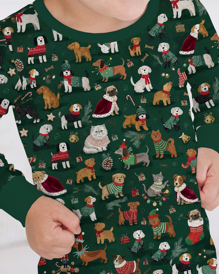 Winter Wonderland Bow Wow Bamboo Two Piece Long Sleeve Pajama Set
