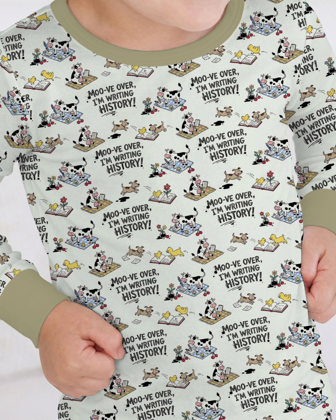 Writing Moo History Bamboo Two Piece Long Sleeve Pajama Set