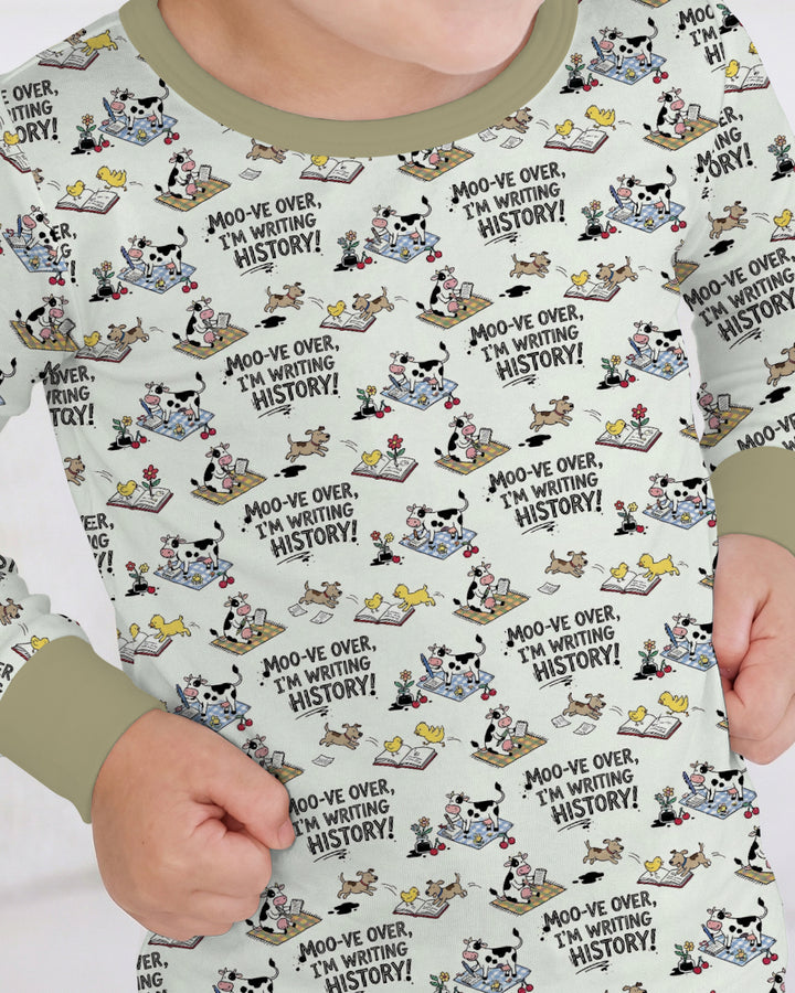 Writing Moo History Bamboo Two Piece Long Sleeve Pajama Set