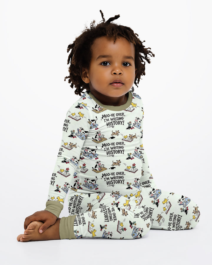 Writing Moo History Bamboo Two Piece Long Sleeve Pajama Set