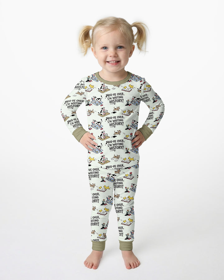 Writing Moo History Bamboo Two Piece Long Sleeve Pajama Set