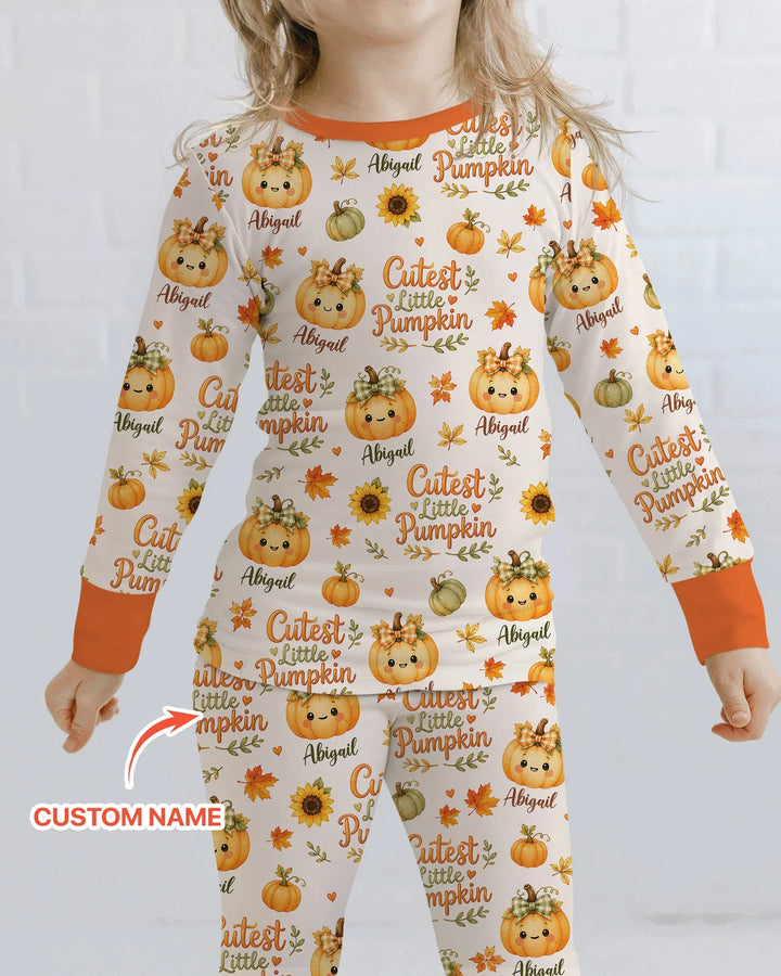 Custom Name Cutest Little Pumpkin Bamboo Two Piece Long Sleeve Pajama Set