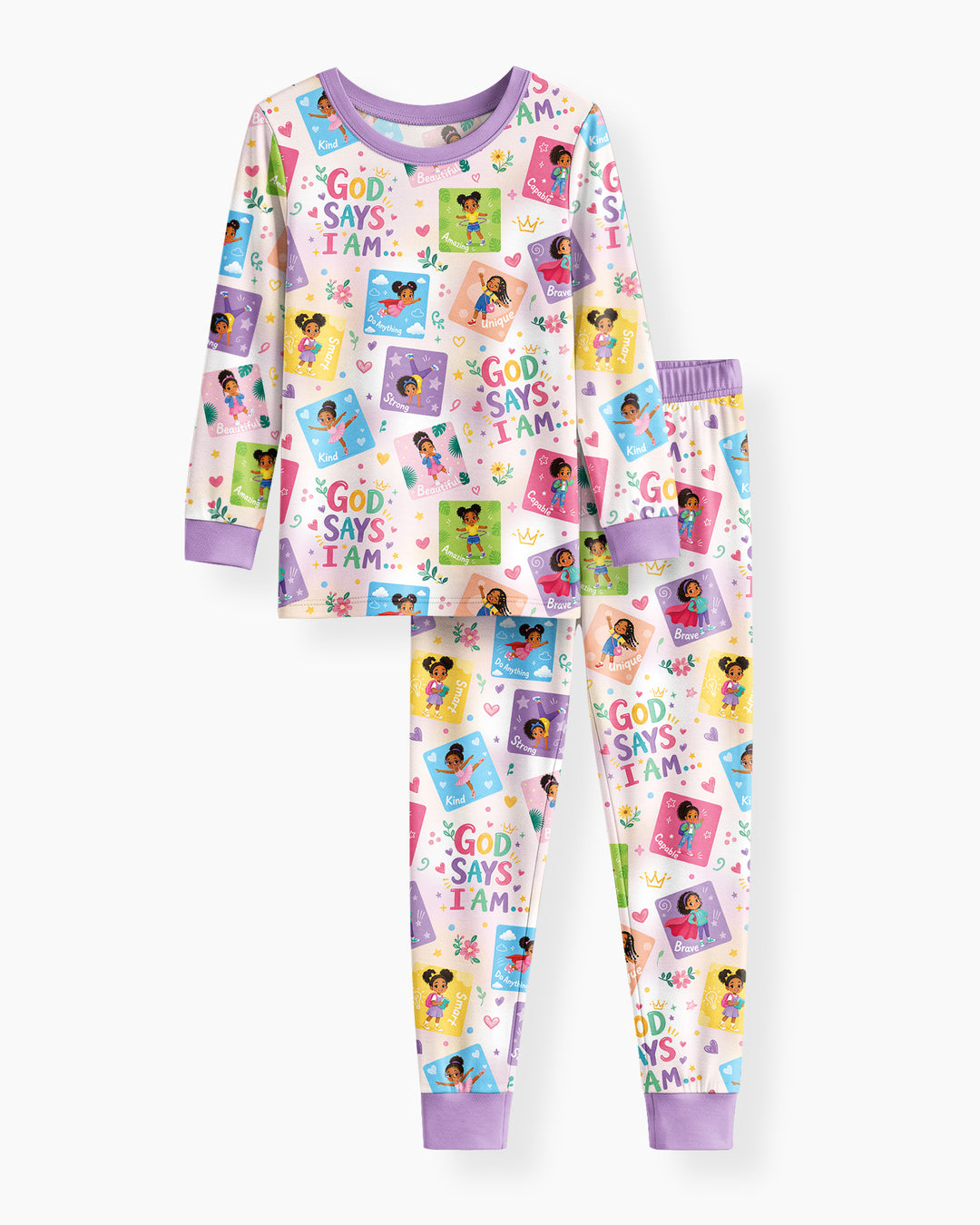 God Says I Am Black Girl Bamboo Two Piece Long Sleeve Pajama Set