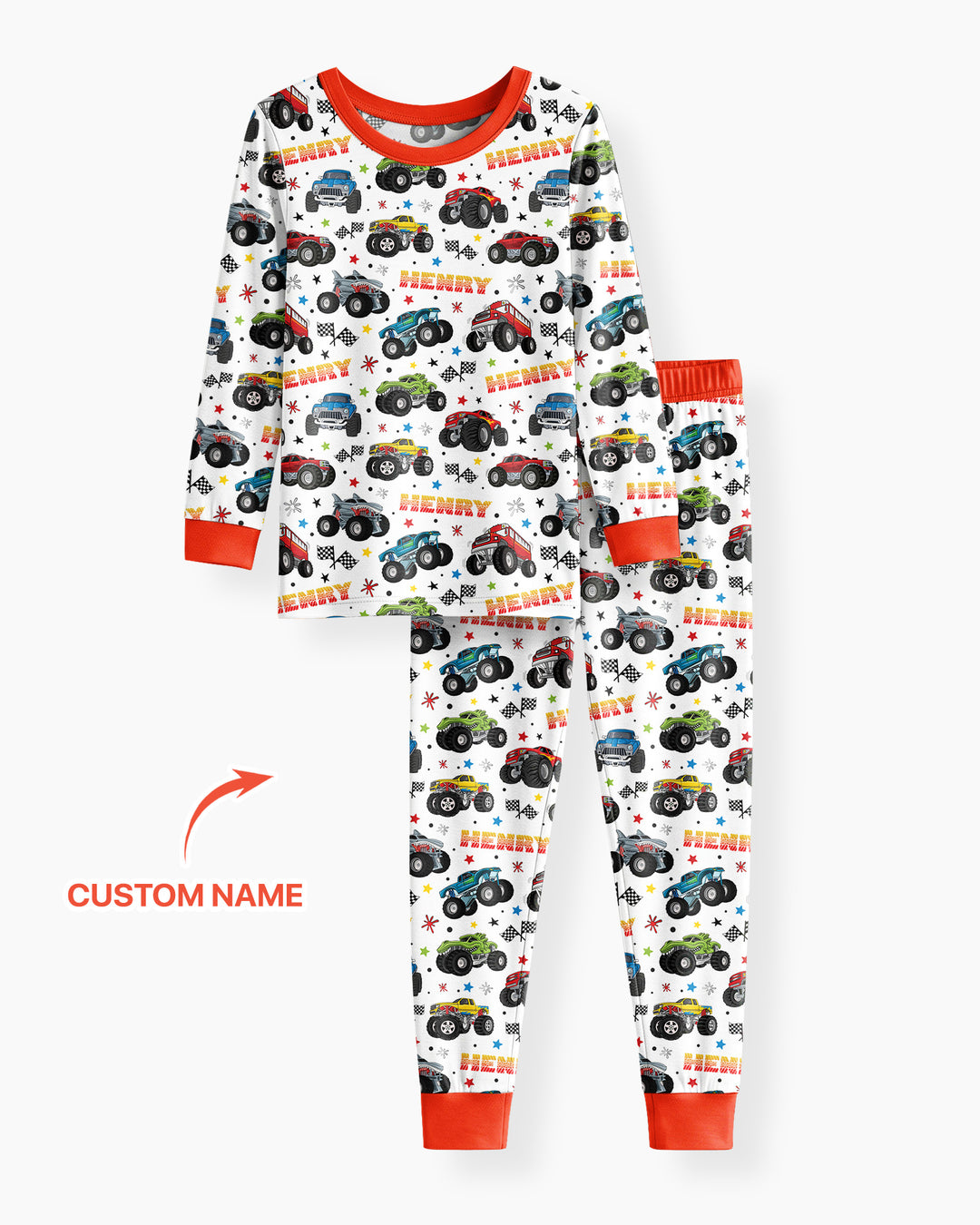 Personalized Monster Trucks Bamboo Two Piece Long Sleeve Pajama Set