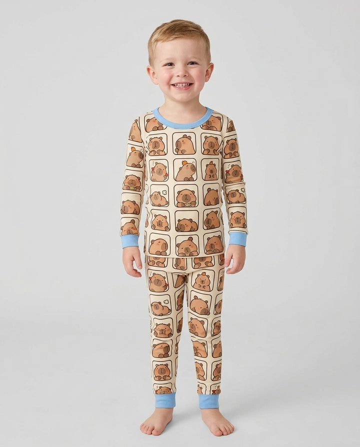 Cute Capy Faces Bamboo Two Piece Long Sleeve Pajama Set