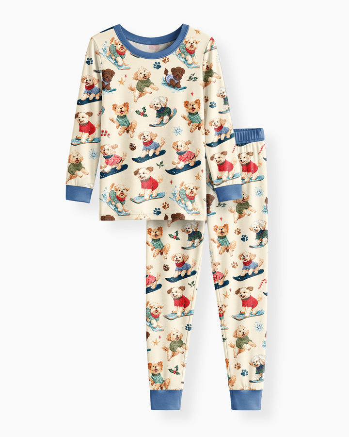Snowboarding Dogs Bamboo Two Piece Long Sleeve Pajama Set
