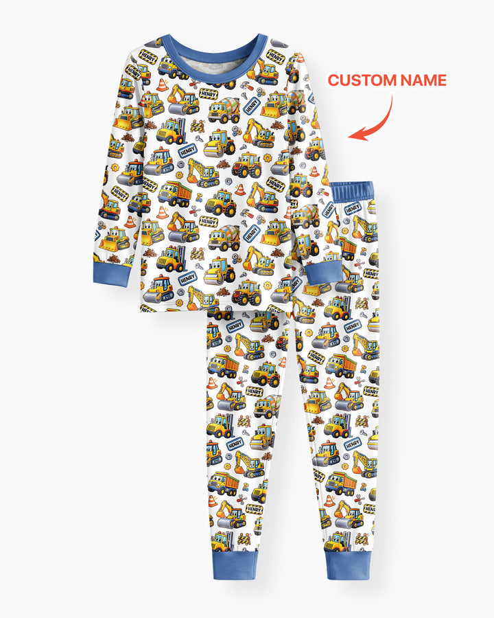 Construction Machines Bamboo Two Piece Long Sleeve Pajama Set